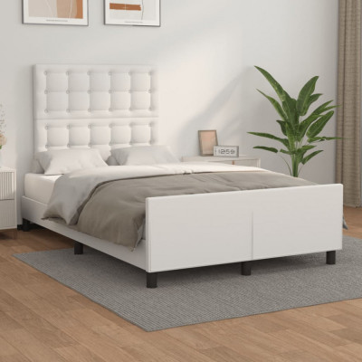 vidaXL Cadru de pat cu tăblie, alb, 120x200 cm, piele ecologică foto