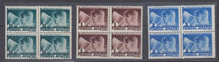 ROMANIA 1936 TRIMITERI POSTALE FONDUL AVIATIEI BLOCURI DE 4 TIMBRE MNH