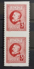 Romania 1926 - Pereche 3 Lei Ferdinand l,imperforat orizontal MNH foto