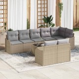 Cumpara ieftin Set de canapele pentru grădină cu pernă 9 pcs Bej Rattan poli