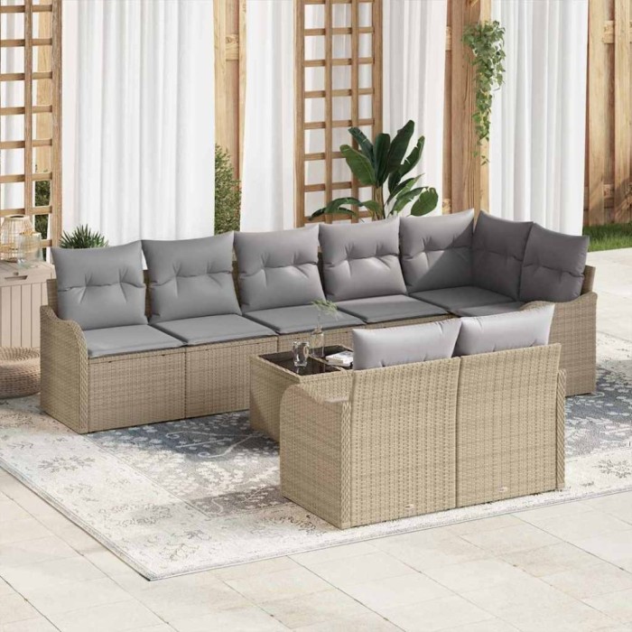 vidaXL Set de canapele pentru grădină cu pernă 9 pcs Bej, gri deschis