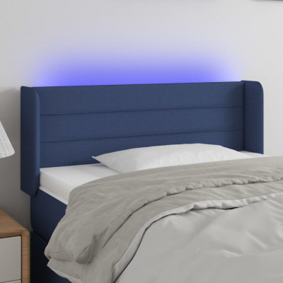 vidaXL Tăblie de pat cu LED, albastru, 103x16x78/88 cm, textil foto