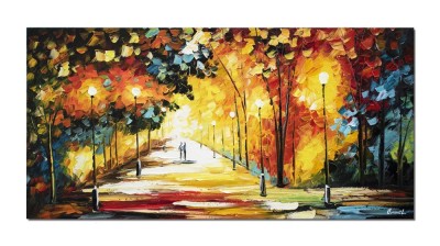 Tablou stilizat indragostiti pictat manual, Impreuna pe aleea vietii, 120x60cm ulei pe panza foto