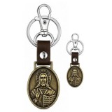 Cumpara ieftin 2 brelocuri bronz antichizat 9,1 cm cu pandantiv Iisus Hristos pe fata si Maica Domnului cu Iisus Hristos pe verso 2,7 x 2,7 cm, medalion 2 fete, cara