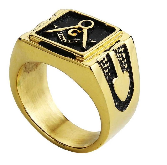 Inel Masonic Otel Inoxidabil Auriu cu Negru MM634