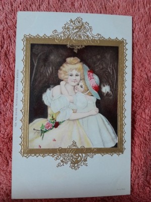 Carte postala, femeie cu fetita, perioada interbelica foto