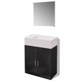 Set mobilier baie format din 3 piese cu chiuveta inclusa, Negru
