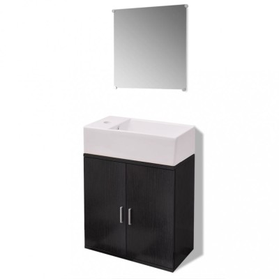 Set mobilier baie format din 3 piese cu chiuveta inclusa, Negru foto