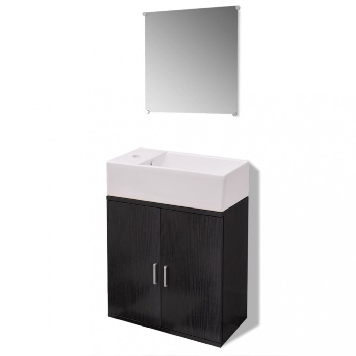 Set mobilier baie format din 3 piese cu chiuveta inclusa, Negru