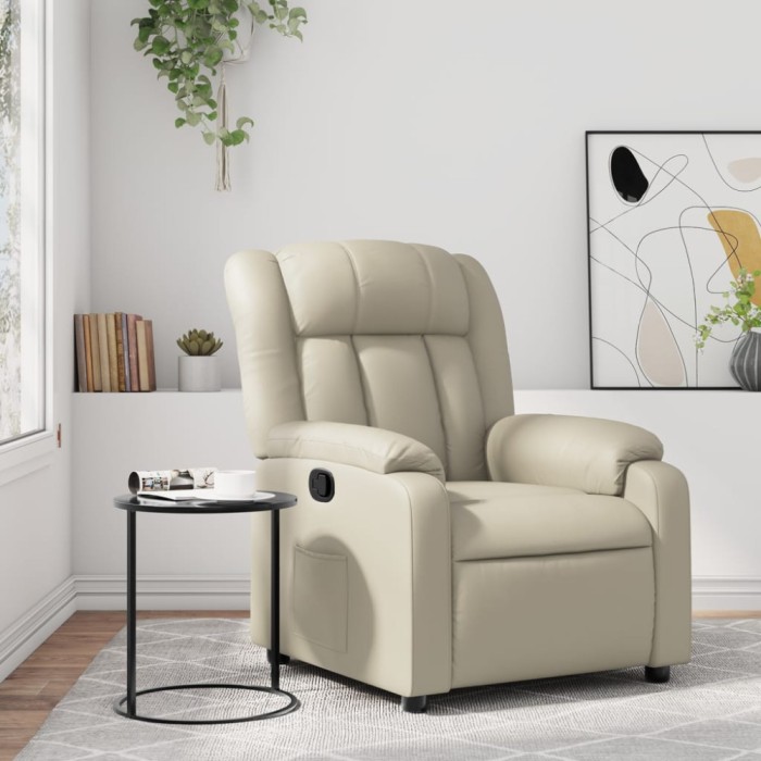vidaXL Fotoliu rabatabil, crem, piele ecologică 373561