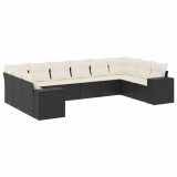 Cumpara ieftin Set canapele de gradina cu perne, 10 piese, negru, poliratan