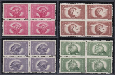 ROMANIA 1945 LP 186 CONFERINTA SINDICALA MONDIALA PARIS BLOCURI DE 4 TIMBRE MNH foto
