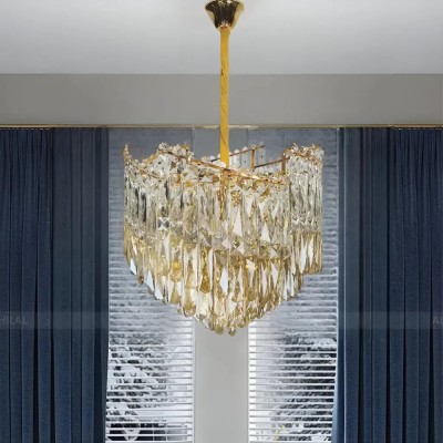 Candelabru Cristal TOPKAPI Petito 3xE27, Diametru 30cm, Auriu Lucios, Inaltime Reglabila foto