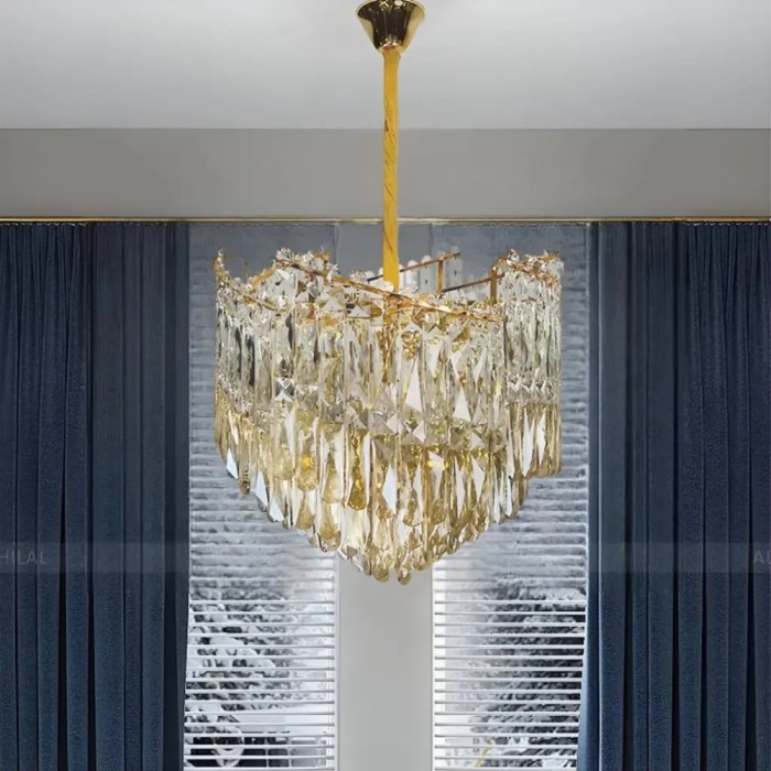 Candelabru Cristal TOPKAPI Petito 3xE27, Diametru 30cm, Auriu Lucios, Inaltime Reglabila