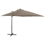 vidaXL Umbrelă &icirc;n consolă cu st&acirc;lp și LED-uri, taupe, 250 cm