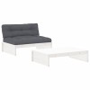 Set mobilier de gradina cu perne, 2 piese, alb, lemn masiv