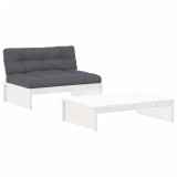 Set mobilier de gradina cu perne, 2 piese, alb, lemn masiv
