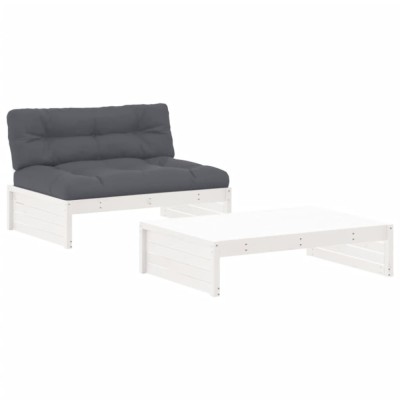 Set mobilier de gradina cu perne, 2 piese, alb, lemn masiv foto