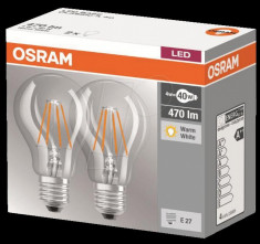 Set 2 becuri LED OSRAM, 4W (40W), E27, 470 lumeni, lumina calda (2700K) 4052899972001 foto