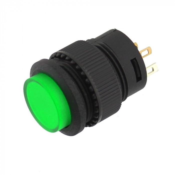 Push buton fara retinere, verde, cu LED, 3A, 250V, 29x18mm, 124753