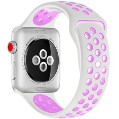 Curea iUni compatibila cu Apple Watch Ultra/SE/8/7/6/5/4/3/2/1, 44mm, Silicon Sport, Alb/Mov