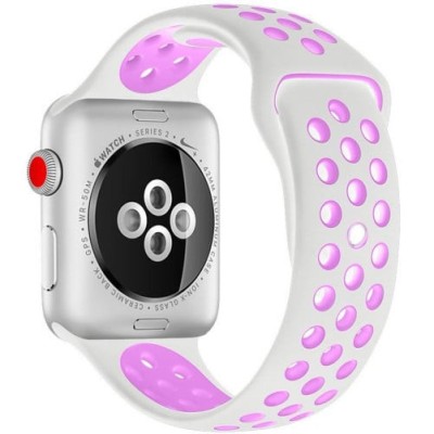 Curea iUni compatibila cu Apple Watch 1/2/3/4/5/6/7, 40mm, Silicon Sport, Alb/Mov foto