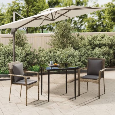 vidaXL Set mobilier de grădină cu perne, 3 piese, negru/gri, poliratan 3185101 foto