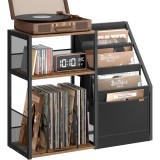 VASAGLE Suport pentru pick-up si discuri de vinil,pana la 140 discuri,blat spatios pentru patefon,3 compartimente laterale pentru expunerea discuri