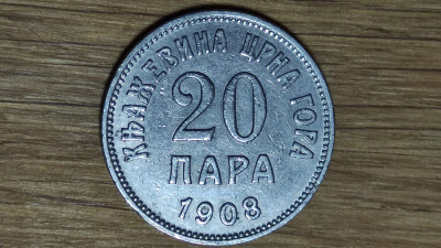 Muntenegru - moneda de colectie ultra rara - 20 para 1908 - impecabila ! foto