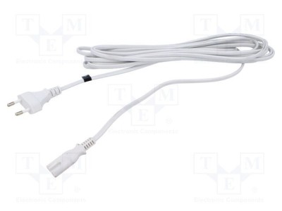Cablu 2x0,75mm2 CEE 7/16 mufă IEC C7 mamă PVC 5m alb POS foto