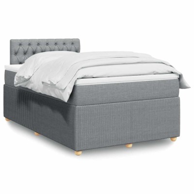vidaXL Pat box spring cu saltea, gri deschis, 120x190 cm, textil foto