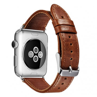 Curea iUni compatibila cu Apple Watch 1/2/3/4/5/6/7, 44mm, Vintage, Piele, Brown foto