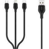 Cablu Date si Incarcare USB la Lightning - USB la MicroUSB - USB la USB Type-C XO Design NB103, 3in1, 2,1A, 1 m, Negru