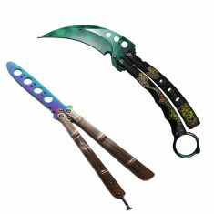 Set briceag fluture tip karambit Green Mist butterfly rainbow pentru antrenament foto