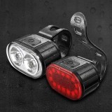 Cumpara ieftin Set lumini bicicleta LED USB, far fata si stop spate, reincarcabile, 6 moduri iluminare, rezistente la apa, montaj rapid, negru