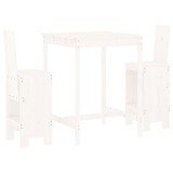 Set bar de gradina, 3 piese, alb, lemn masiv de pin