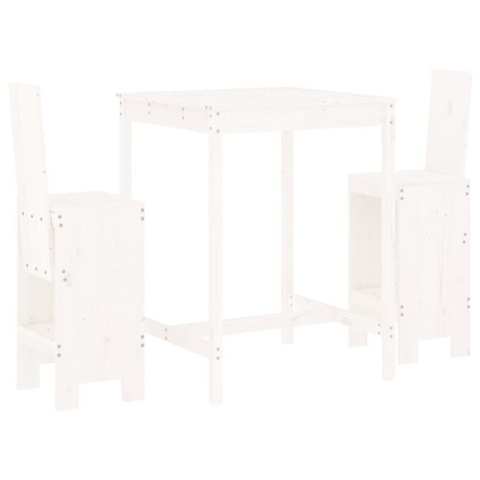Set bar de gradina, 3 piese, alb, lemn masiv de pin