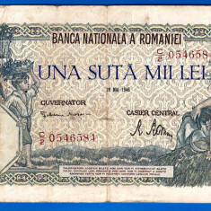 (51) BANCNOTA ROMANIA - 100.000 LEI 1946 (28 MAI 1946), FILIGRAN ORIZONTAL