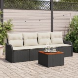 Set de Canapele de Grădină vidaXL 5 Piese cu Perne Ratan Poliester Negru Acacia