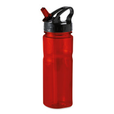 Sticla sport cu pai 600 ml, fara BPA, Everestus, NA06, plastic, transparent, rosu, saculet de calatorie inclus foto