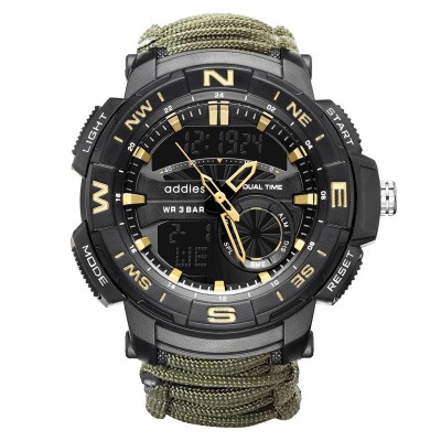Ceas barbatesc de mana, ADDIESDIVE, Stil Militar, Army, Cremene foc, Busola, Paracord, Fluier foto
