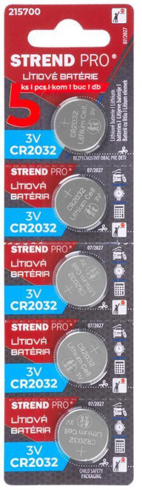 Baterie Strend Pro, Li-MnO2, 5 buc, CR2032