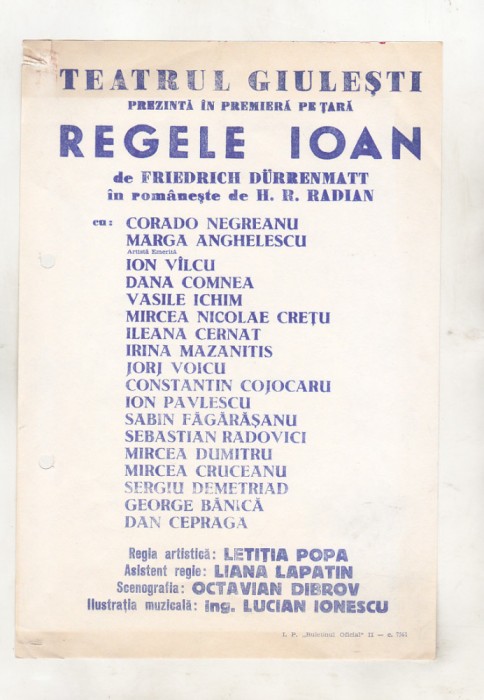 bnk div Afis mic - Teatrul Giulesti - Regele Ioan