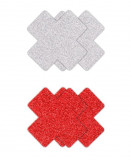 Set 2 Perechi Acoperitoare Sani Pasties Glitter Cross, Argintiu/Rosu