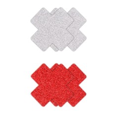 Set 2 Perechi Acoperitoare Sani Pasties Glitter Cross, Argintiu/Rosu