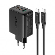 Încărcător de alimentare 2x USB-C/USB-A 65W PD QC 3.0 AFC FCP cu cablu USB-C 1,2 m negru Acefast