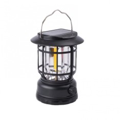 Lampa portabila camping, Felinar Vintage, ABS, Iluminare 30 COB LED, Intensitate reglabila, Acumulator inclus, Incarcare Solara si USB, 5W, Flippy, Ne foto