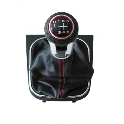 Nuca si manson din piele ecologica Ventoo&amp;Acirc;&amp;reg;, pentru schimbator de viteze, compatibil Volkswagen Golf MK5, MK6, Jetta, EOS, Scirocco, model GTI, GTD, 6 foto