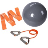 Pachet antrenament fitness pentru acasa, coso, Banda elastica, Minge fitness, Elastic cu manere pentru fitness