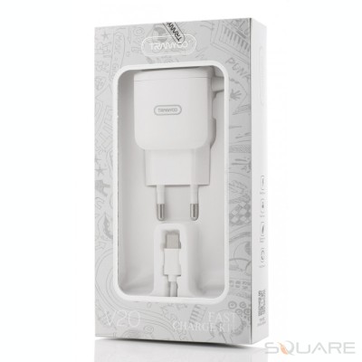 Incarcatoare Retea Tranyoo, V20, Fast Charge Kit, 2 x USB + USB Type-C Cable, White foto